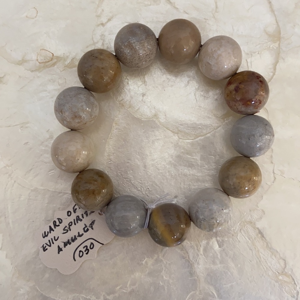 Genuine Fossil Coral Elastic Bead Bracelet